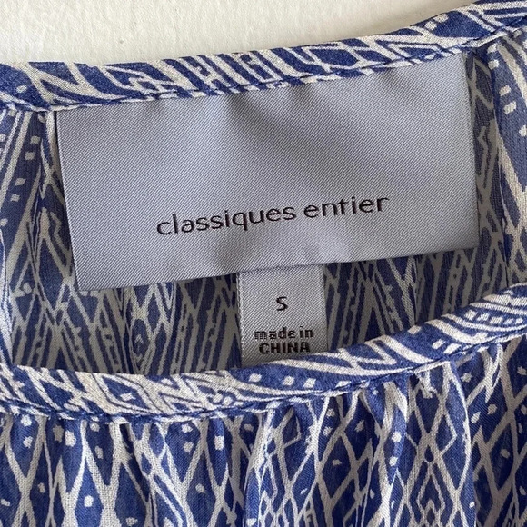 CLASSIQUES ENTIER 100% silk peasant boho sheer blouson sleeve printed blue top - Picture 5 of 6